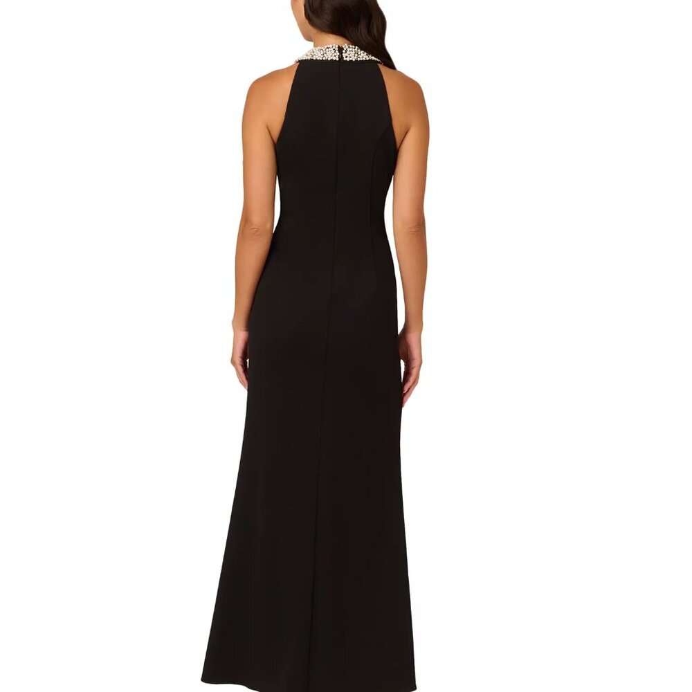 Adrianna Papell Women's Embellished Halter-Neck Gown Black Size 4 - Picture 2 of 4
